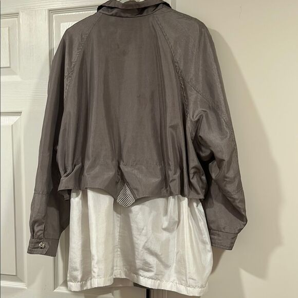 Vintage silky pewter Gray and White Women's Jacket 2X windbreaker - Picture 4 of 8